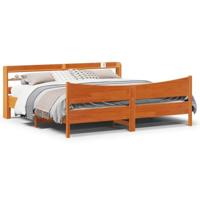 vidaXL Bedframe met hoofdbord massief grenenhout wasbruin 180x200 cm, bed, bed ombouw, twijfelaar bed, bedbodem, slaapkamermeubel, 2-persoons bedframe