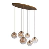 QAZQA - Art Deco Art deco hanglamp messing met amber glas 6-lichts - Douglass | Woonkamer | Slaapkamer | Keuken - Glas Langwerpig |Bol - E27 Geschikt voor LED - Max. 6 x 15 Watt