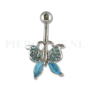 Navelpiercing vlinder gemstone aquamarijn