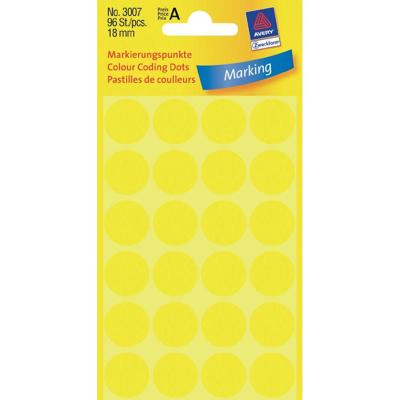 Avery-Zweckform 3007 Etiketten voor markeringspunten Ø 18 mm Geel 96 stuk(s) Permanent hechtend Papier