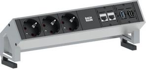 Bachmann 3x Schuko 2x CAT6 1x HDMI, 1x USB3.0 power uitbreiding 1,5 m 3 AC-uitgang(en) Zwart, Roestvrijstaal