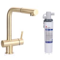 Keukenkraan Gold massief RVS met uitloop inclusief 3M Waterfilter