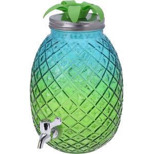 Glazen water/limonade/drank dispenser ananas blauw/groen 4,7 liter