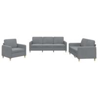 vidaXL 3-delige Loungeset met kussens stof lichtgrijs, fauteuil, 3-zitsbank, sofa, 2-zitsbank, bank, 2 zitsbank, zitbank, fauteuil stoel, 2 zits bank