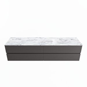 MONDIAZ VICA-DLUX 200cm badmeubel onderkast Dark grey 4 lades. Inbouw wastafel CLOUD rechts zonder kraangat, kleur Glace.