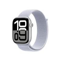 Apple Watch Series 10 (GPS 46 mm) Smartwatch - Kast van zilverkleurig aluminium - Ochtendblauw geweven sportbandje. Conditie bijhouden, Ecg-app, always on Retina-display, CO₂-neutraal