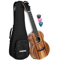 CASCHA All Solid Acacia Tenor-ukelele 26 inch I hoogwaardige ukelele-set met 3 plectrums & tas I opvallend design - warm geluid I ideaal voor beginners en gevorderden I kleine Hawaii-gitaar