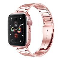 By Qubix - Stalen schakelband - Rosé goud - Compatible met Apple watch 44mm / 45mm / 46mm / 49mm - Compatible Apple watch bandjes