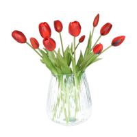 Kunst tulpen boeket Bella - 12x stuks - rood - real touch - 40 cm - thumbnail