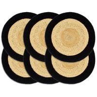 VidaXL Placemats 6 st 38 cm jute en katoen natuurlijk en zwart