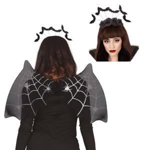 Halloween/horror verkleed set - vleermuis vleugels en diadeem - Dark Zombie Queen - Carnaval