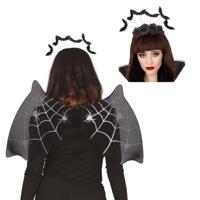 Halloween/horror verkleed set - vleermuis vleugels en diadeem - Dark Zombie Queen - Carnaval