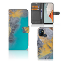 OnePlus Nord N100 Bookcase Marble Blue Gold - thumbnail