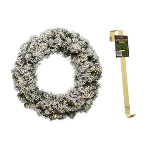 Groen/witte led kerstkrans 50 cm Imperial met kunstsneeuw en met gouden hanger