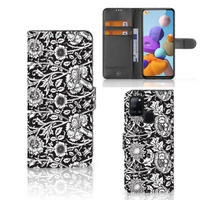 Samsung Galaxy A21s Hoesje Black Flowers - thumbnail