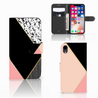 Apple iPhone Xr Book Case Zwart Roze Vormen