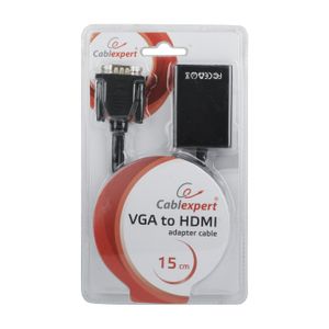 Gembird A-VGA-HDMI-01 video kabel adapter 0,15 m HDMI 19 pin Zwart