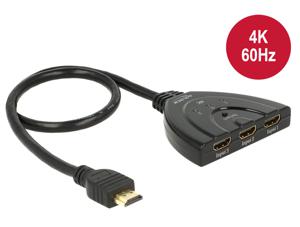 Delock 18600 HDMI UHD Switch 3 x HDMI in > 1 x HDMI uit 4K 60 Hz met geïntegreerde kabel 50cm