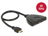 Delock 18600 HDMI UHD Switch 3 x HDMI in > 1 x HDMI uit 4K 60 Hz met geïntegreerde kabel 50cm - thumbnail