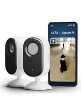 Arlo Essential 3 Indoor 2K, WiFi-binnencamera voor huisdieren, nachtzicht, tweerichtingsaudio, lenssluiter, 2 witte camera's
