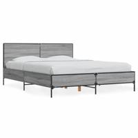 vidaXL Bedframe bewerkt hout metaal grijs sonoma eiken 120x200 cm, bed, bed ombouw, twijfelaar, bedbodem, slaapkamermeubel, boxspring, 2 persoonsbed