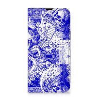 Mobiel BookCase iPhone 13 Pro Max Angel Skull Blauw