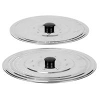 Universele pannendeksel set - 2x stuks - Dia 25/29 cm - metaal - plat model - thumbnail