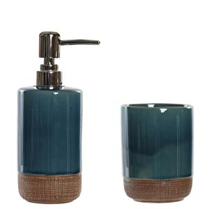 Badkamer accessoires setje drinkbeker en zeeppompje 18 cm emerald