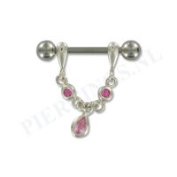 Tepelpiercing zilveren hanger roze druppel