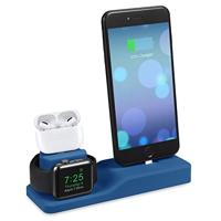 By Qubix - 3 in 1 houder Compatible met Apple Watch & Airpods & iPhone - Blauw - Compatible Apple watch bandjes