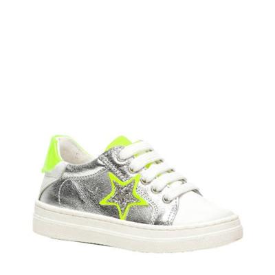 Scapino Groot leren sneakers zilver/neon geel