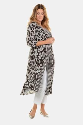 Ulla Popken Jasje, lang model, luipaarddessin, knoopsluiting - Grote Maten