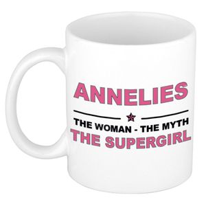 Naam cadeau mok/ beker Annelies The woman, The myth the supergirl 300 ml   -