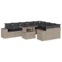 vidaXL 10-delige Loungeset met kussens poly rattan lichtgrijs