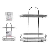 Doucherek 2 Laags 30x38x38cm - Ovaal - Hangend Badkamer Rekje - Douchemandje - Geschikt voor Muur/Wand Bevestiging - Chroom