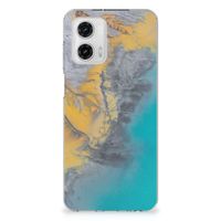 Motorola Moto G73 TPU Siliconen Hoesje Marble Blue Gold - thumbnail