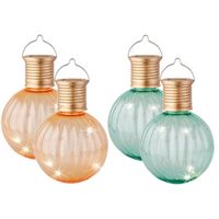 Set van 10x stuks buiten led oranje en turquoise lampion solar verlichting 11 cm