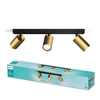 Philips Idris Spot - Plafondspot - Spatwaterdicht IP44-5W - Zwart met goud - Badkamerlamp - Drie lichtpunten - Alleen geschikt voor LED spots