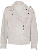 Brunello Cucinelli veste en cuir à fermeture zippée - Gris