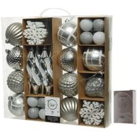 50x Zilveren kerstballen en figuren 4-8-15 cm kunststof mix incl. ophanghaakjes