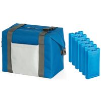 Strand/picknick isolatie koeltas blauw 15 liter/38 x 33 x 18 cm met 6x stuks koelelementen - thumbnail