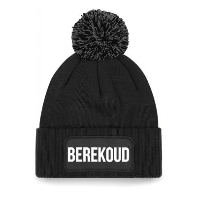 Berekoud muts met pompon - unisex - one size - zwart - apres-ski muts