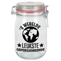 Cadeau voorraadpot - pensioen - glas - 11 x 11 cm - 1 liter - VUT cadeau - snoeppot - collega - thumbnail