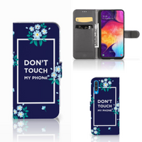 Samsung Galaxy A50 Portemonnee Hoesje Flowers Blue DTMP - thumbnail