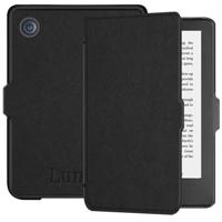 Lunso - Geschikt voor Kobo Clara 2E hoes (6 inch) - Vegan Saffiano Leren sleep cover - Zwart
