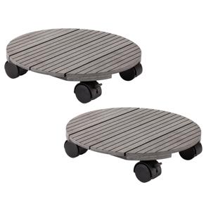 Plantenpot Trolley - 2x - Composiet - Grijs - Rond - 30 x 30 cm - Max 80 Kilo