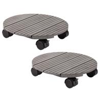 Plantenpot Trolley - 2x - Composiet - Grijs - Rond - 30 x 30 cm - Max 80 Kilo - thumbnail