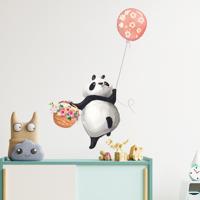 Muursticker - Panda met bloemen en ballon - thumbnail