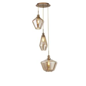 Searchlight Vide hanglamp Mia 3-lichts koperbrons met amber glas 5423-3AB