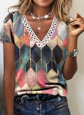 Casual Geometrisch Gedrukt Jersey T-shirt Casual Geometrisch Gedrukt Jersey T-shirt